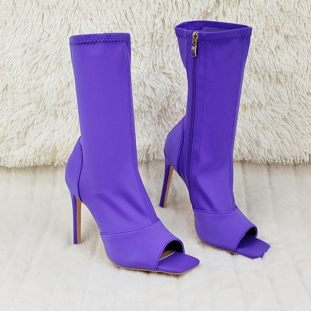 Purple Stretch Square Open Toe Ankle Boots - Picture 2 of 11
